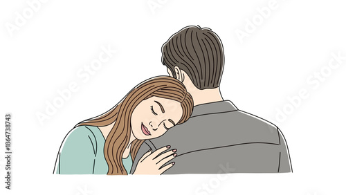 Woman Comforted by Mans Gentle Embrace.