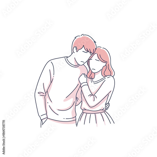 Couple Embracing Tenderly in Simple Illustration.