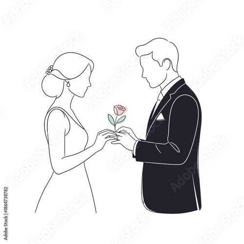Man Giving Woman a Rose Illustration.