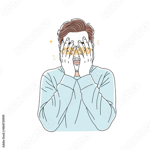 Man Covering Face with Both Hands.