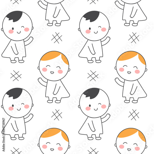 Seamless repeating pattern with cute children, hand drawn doodle style, playful school and education theme, vector