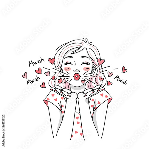 Woman with Hearts Surrounding Her Face.