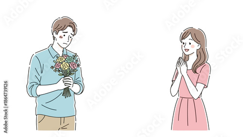 Man Holding Bouquet of Flowers Near Woman.