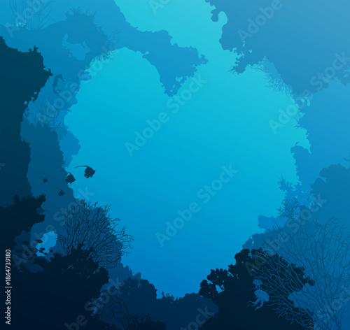 Vector sea background in the shape of a heart