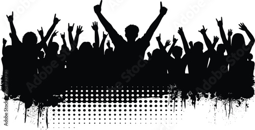 Black Silhouette of a Cheering Crowd at a Music Concert or Large Festive Event