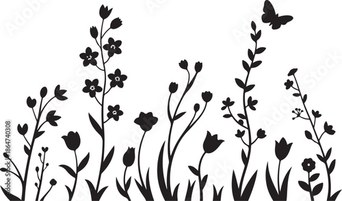 Black and white floral with butterfly flowers