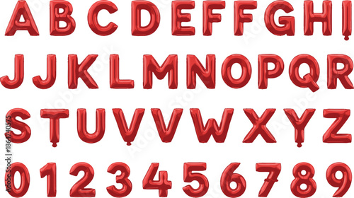 Red Foil Balloon Alphabet Letters and Numbers Set Isolated Party Decoration Vector