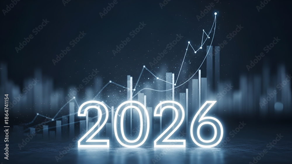 Naklejka premium Glowing 2026 Graph with Charts.