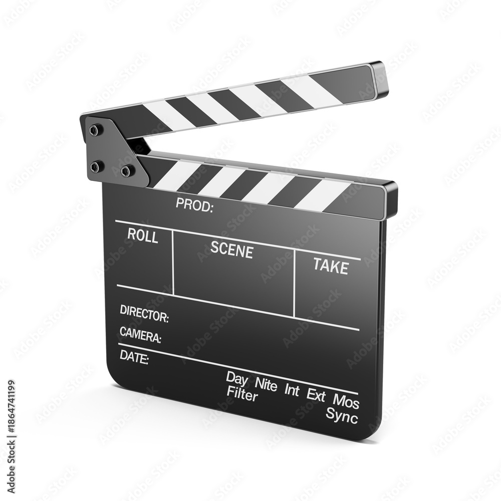 Fototapeta premium Clapper board isolated on transparent background - video icon. 3d illustration