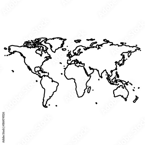 Black and White World Map Illustration.