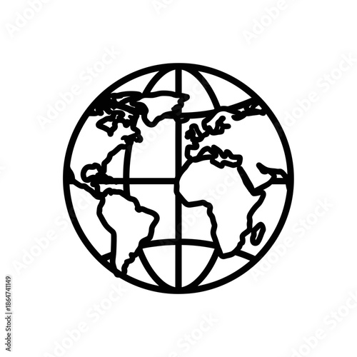 Simple Black and White Globe Illustration.