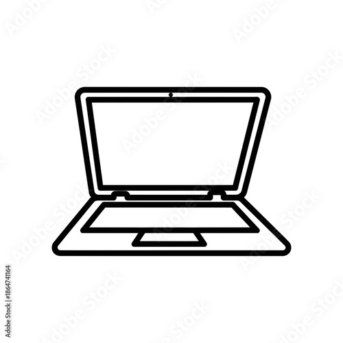 Simple Line Illustration of Open Laptop Computer.