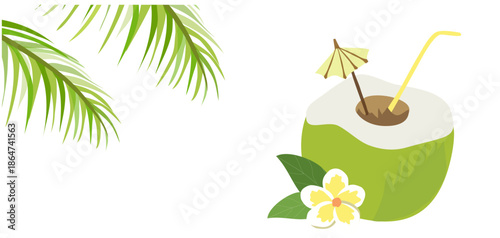Coconut fruit on beach vector illustration. Hello summer holidays concept