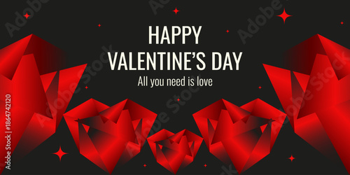 Vibrant color Gradient Valentine's Day banner template design. Neon Gradient Geometric red Hearts and holiday message. Perfect for Valentine Day festive ads banner poster placard. EPS 10