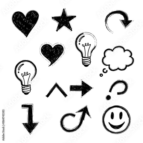 Hand Drawn Icons Representing Emotions and Ideas.