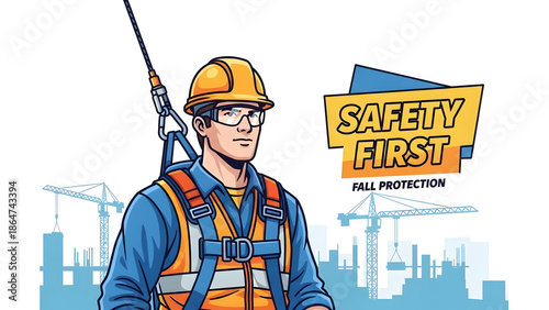Sign of safety equipment at height. Mandatory sign. Round blue sign. Tie-down belts. Work at height only with climbing equipment. Follow safety rules at height. Seat belts.
