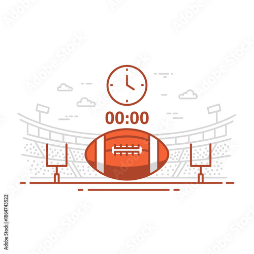 American Football Ball with Stopwatch in Stadium.