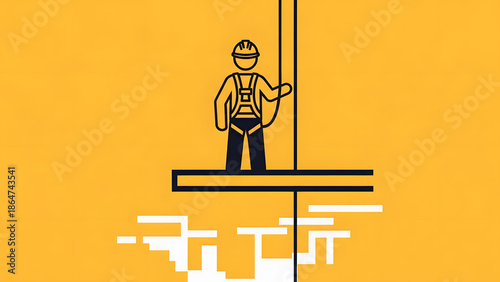 Sign of safety equipment at height. Mandatory sign. Round blue sign. Tie-down belts. Work at height only with climbing equipment. Follow safety rules at height. Seat belts.