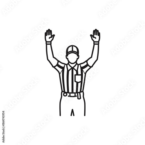 Referee in Striped Shirt with Raised Arms.