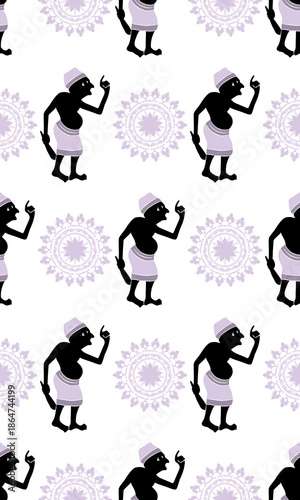 Traditional Thai Folk Character Seamless Pattern for Textile Design