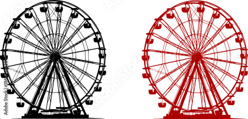 Ferris wheel line art silhouette vector illustration
