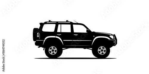 Off-road vehicle icon. Suv. Black silhouette. Side view. Vector
