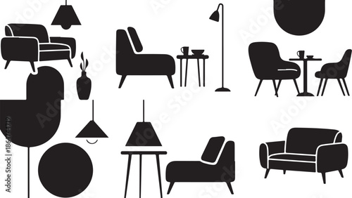 Modern Furniture Silhouettes in Black and White