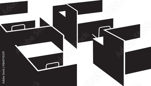 Black and white 3D boxes abstract geometric illustration