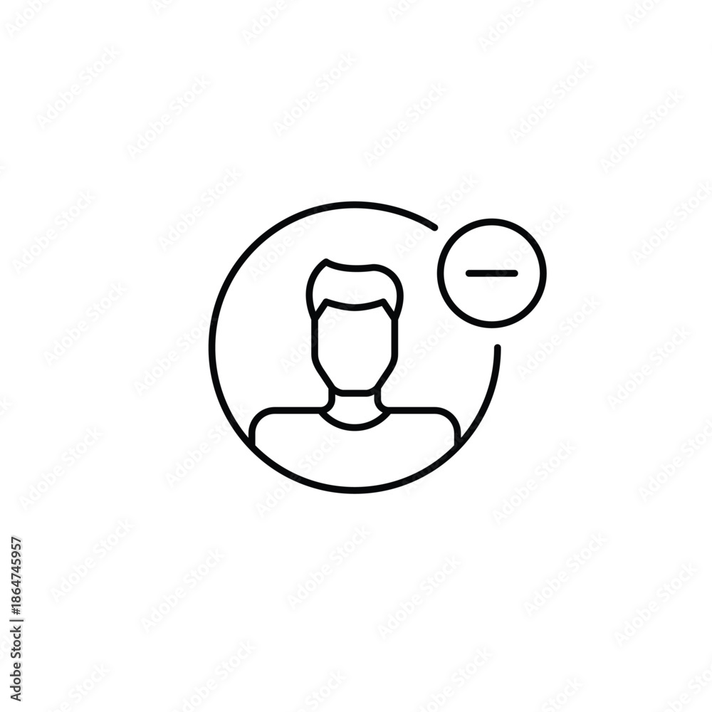 Obraz premium Man user avatar and minus. Remove or delete profile or account. Pixel perfect, editable stroke vector icon