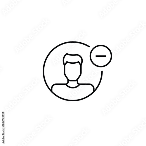 Man user avatar and minus. Remove or delete profile or account. Pixel perfect, editable stroke vector icon