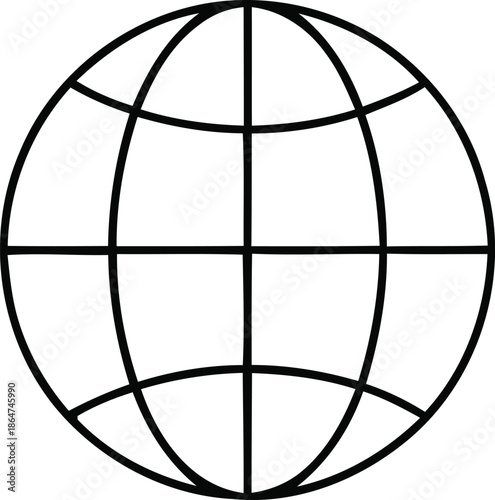 Simple black and white line drawing of a spherical globe with grid lines