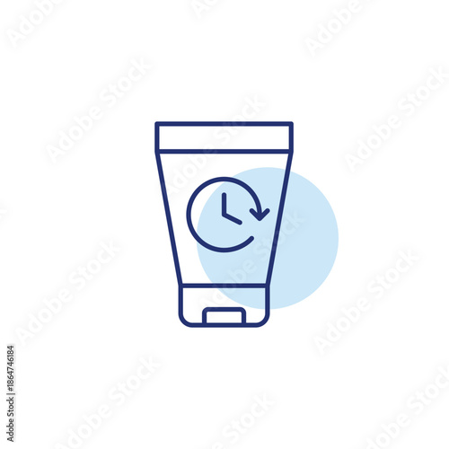 Cosmetics tube and clock. Skincare shelf life, expiry time and scheduled application. Pixel perfect, editable stroke vector icon