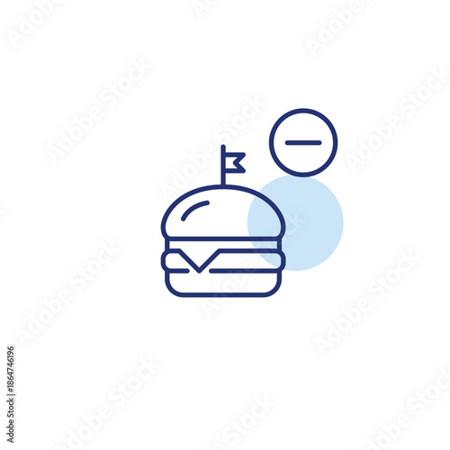 Burger and minus. Food unavailable, order cancelled. Pixel perfect, editable stroke vector icon