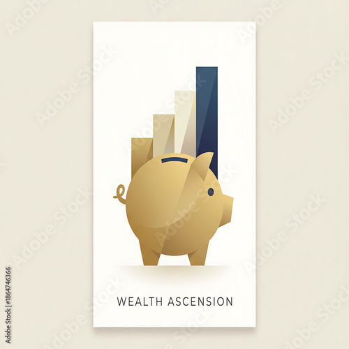 A golden piggy bank illustration symbolizing wealth ascension in a minimalist style