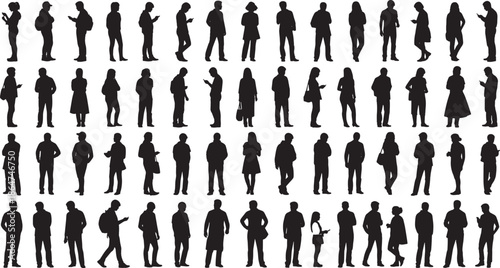 A large collection of diverse people silhouettes in various postures. Depicting a multitude of different activities and moods of people.