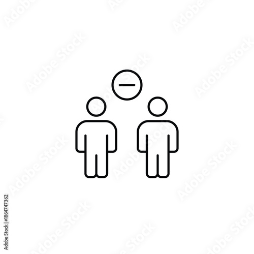 Two people and minus. Team reduced, member deleted. Connection ended. Pixel perfect, editable stroke vector icon