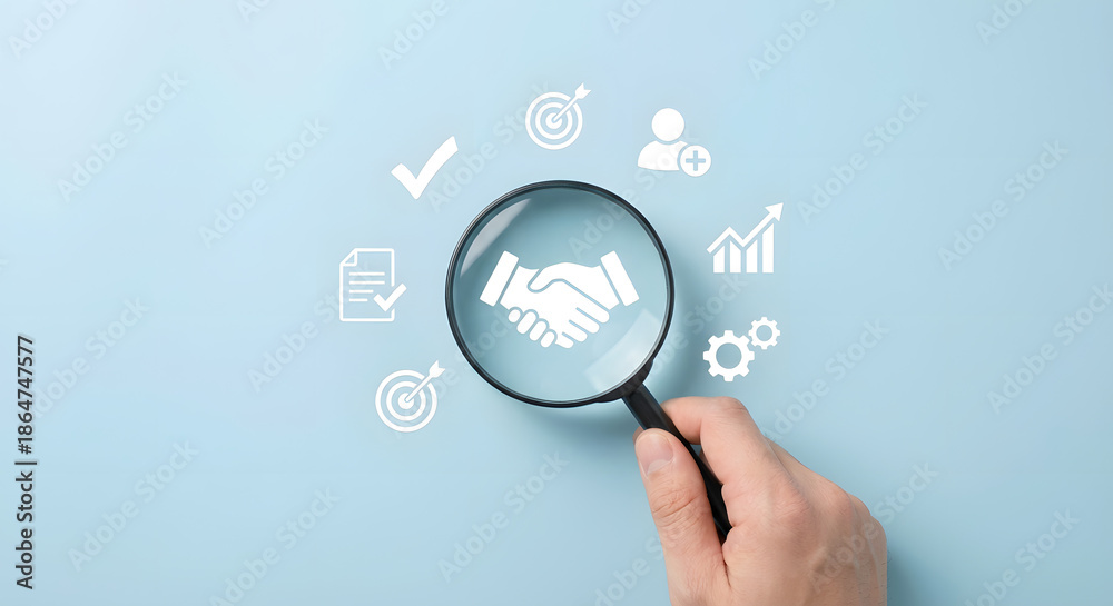 Fototapeta premium business partnership, magnifying glass