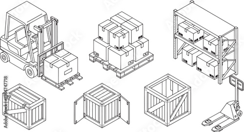Depicting the intricate dance of modern logistics, this image showcases the crucial role of supply chain management through a captivating line art of a warehouse environment.