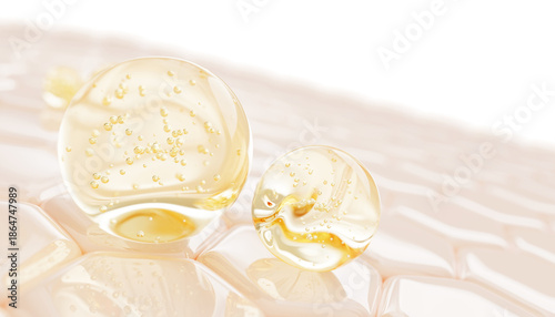Tableau sur toile Golden gel serum drops on skin cells