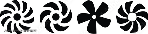 Vector set of rotor and propeller Icons in Black isolated on white background for Industrial and engineering design