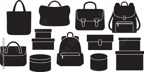 Collection of various black handbags and luggage icons