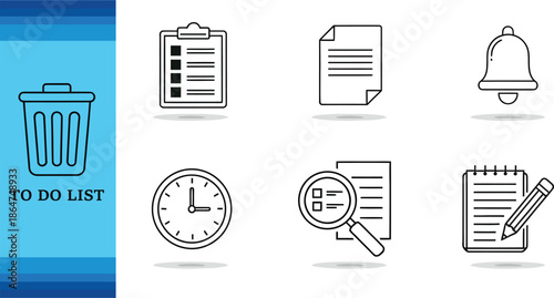 Office supplies and task management icons in a simple flat design style
