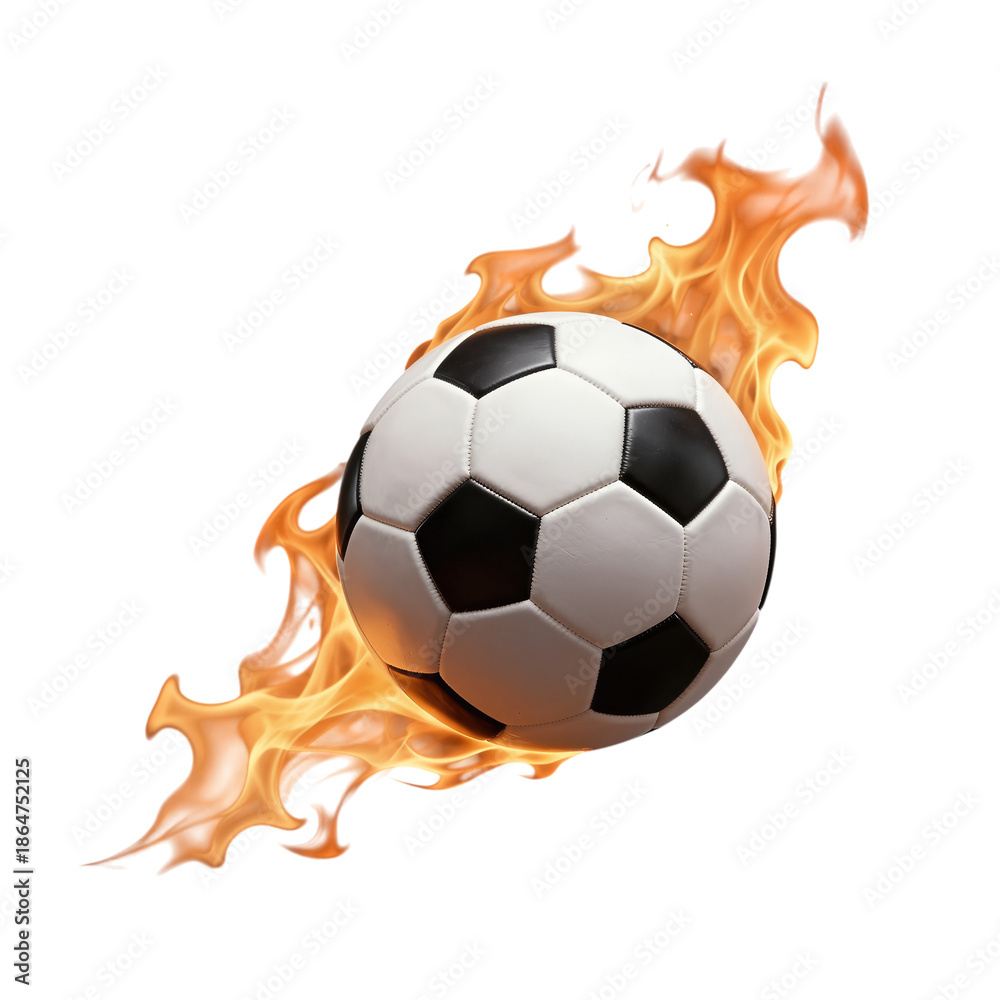 Fototapeta premium Flaming soccer ball with dynamic fire trails