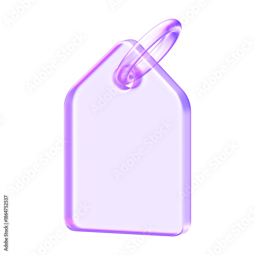 Purple glassmorphism tag icon representing labels, pricing, and categorization for e-commerce or data tagging. The frosted glass effect adds premium feel to shopping, metadata, and bookmarking