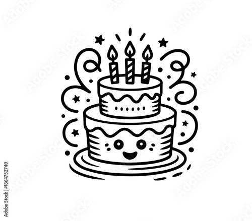 Black-and-White Cake Doodle for Celebration Themes
