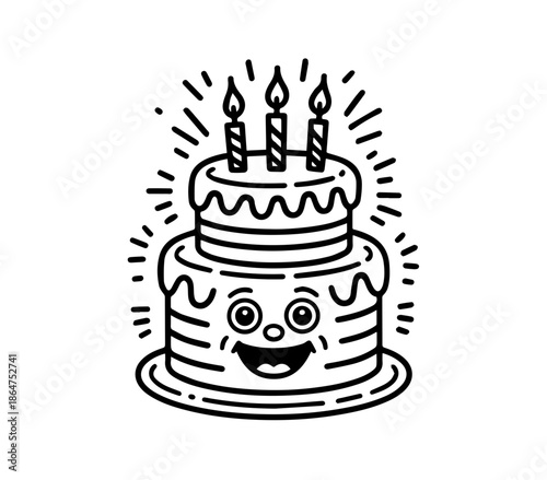 Black-and-White Cake Doodle for Celebration Themes
