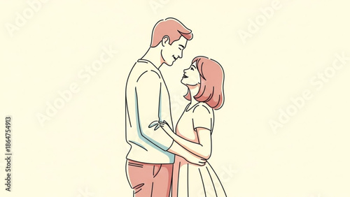 A minimalist vector illustration of a romantic couple embracing each other lovingly