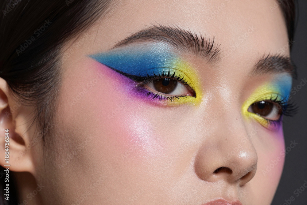 Obraz premium Close up of a woman's face with bright makeup.