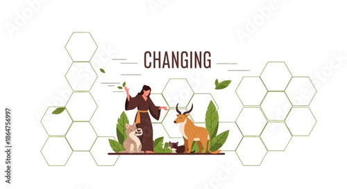 Woman Interacting with Animals, Metaphor for Change and Nature's Cycle