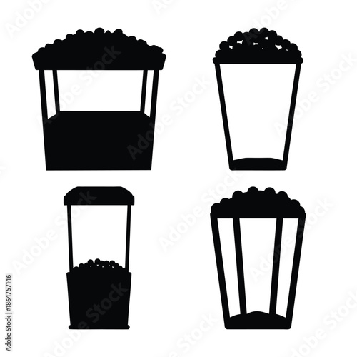 Popcorn cinema snack icon set for movie night entertainment food Vector